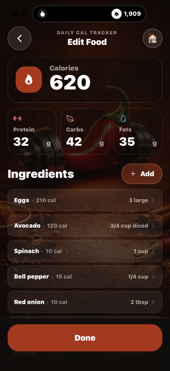 Edit Food Ingredients